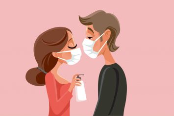 Two people on a date with face masks