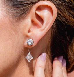 a women's ear with a locking diamond earring showing.
