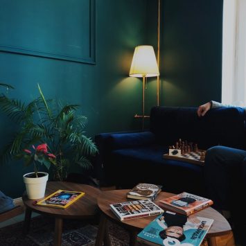 Navy Blue Velvet couch showing design trends for 2021