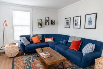 a home design starting with a blue sofa and pillows Revamp Your Home Design in 2021