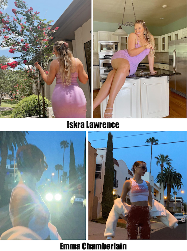 celebrities Iskra Lawrence and Emma Chamberlain wearing MLE clothing
