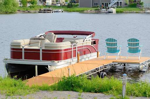 Pontoon boat tied to a deck