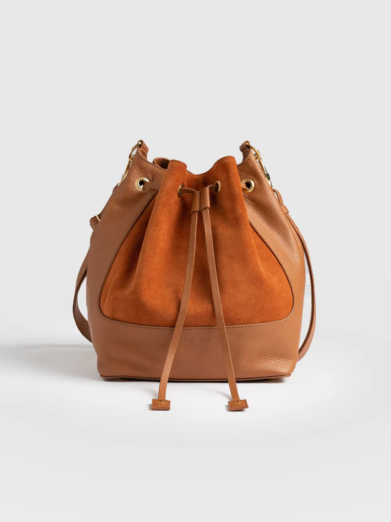 Medium Suede and Leather Bucket Bag by Saint and Sofia