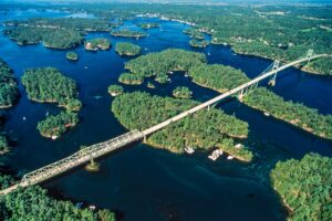 Aerial image of Thousand Islands, Ontario, Canada