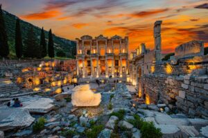 Night view of the magnificent ancient city Ephesus