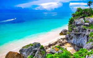 Beach panorama view at the ancient Tulum