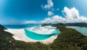Aerial Drone view of Whitehaven Beach in the Whitsundays