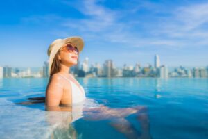 Portrait beautiful young asian woman smile relax