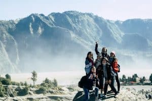 Family Cheering in the mountains