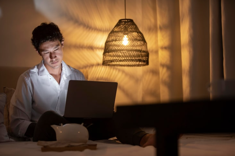 A boy trying to focus under lighting