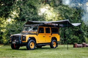 Land Rover Defender 110 near bonfire