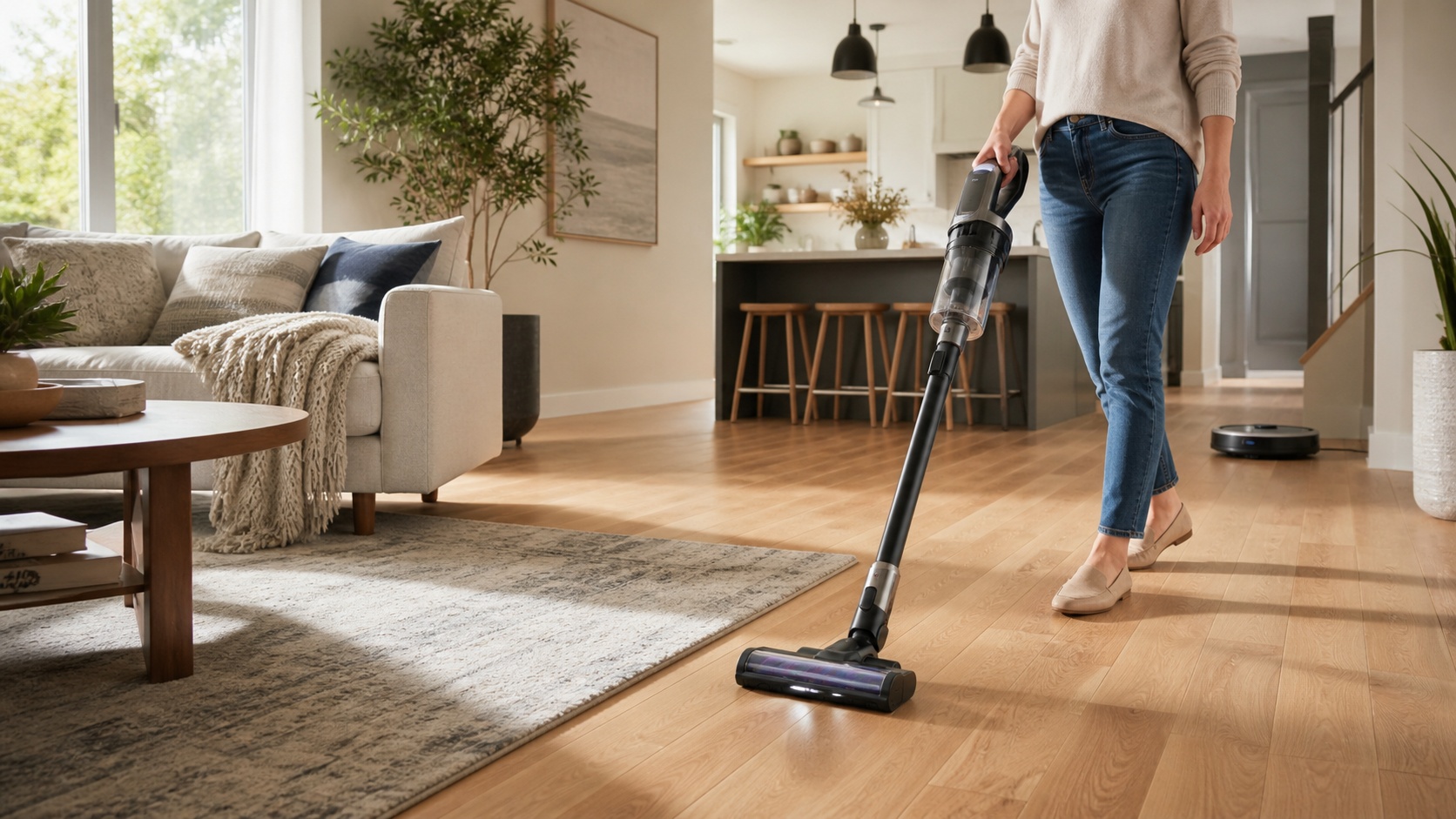a woman using one of the best vacuum cleaners
