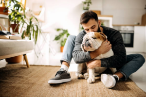 Man is loving his dog