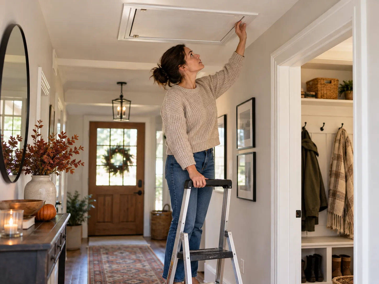 A women cleaning ceiling